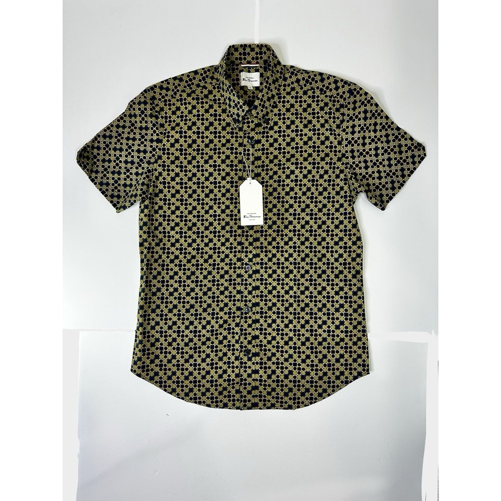 Ben Sherman Geo Print Shirt Men's Size Medium Button Up Short Sleeve Blue